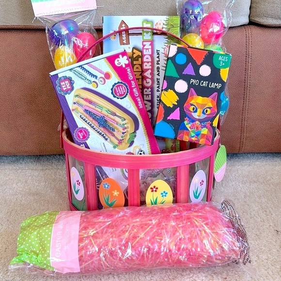 Brand New Easter Basket Friendship Bracelet Kit Cat Lamp Garden Kit Eggs Grass - Picture 2 of 15